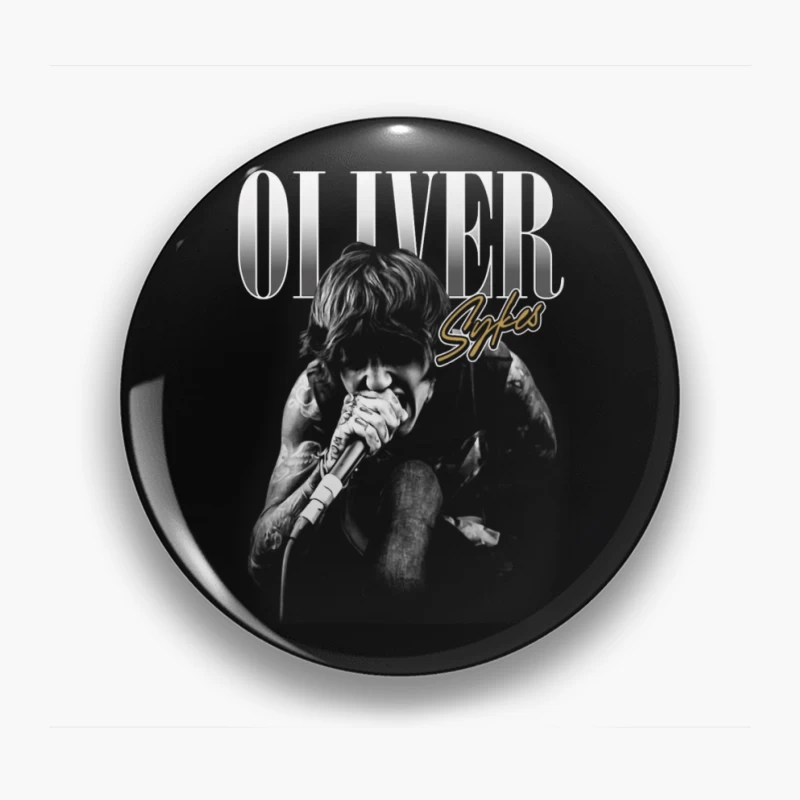 Dramatic Black and White Metal Vocalist Performance Pin