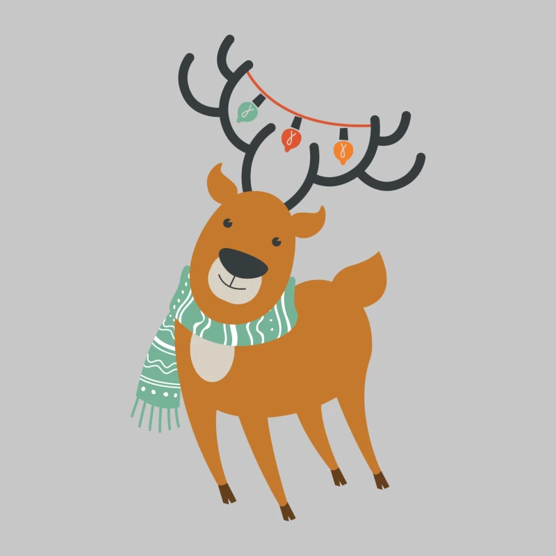 Renne de Noël avec guirlande et écharpe Homme Manches Longues T-Shirt
