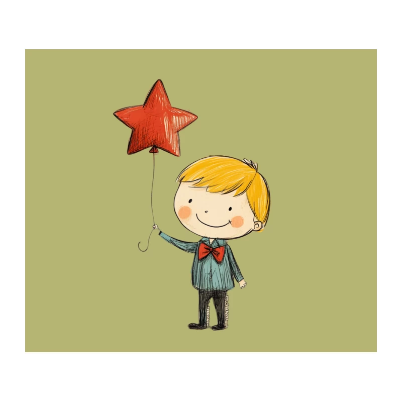 Cheerful Cartoon Boy with Star Balloon Tapestry