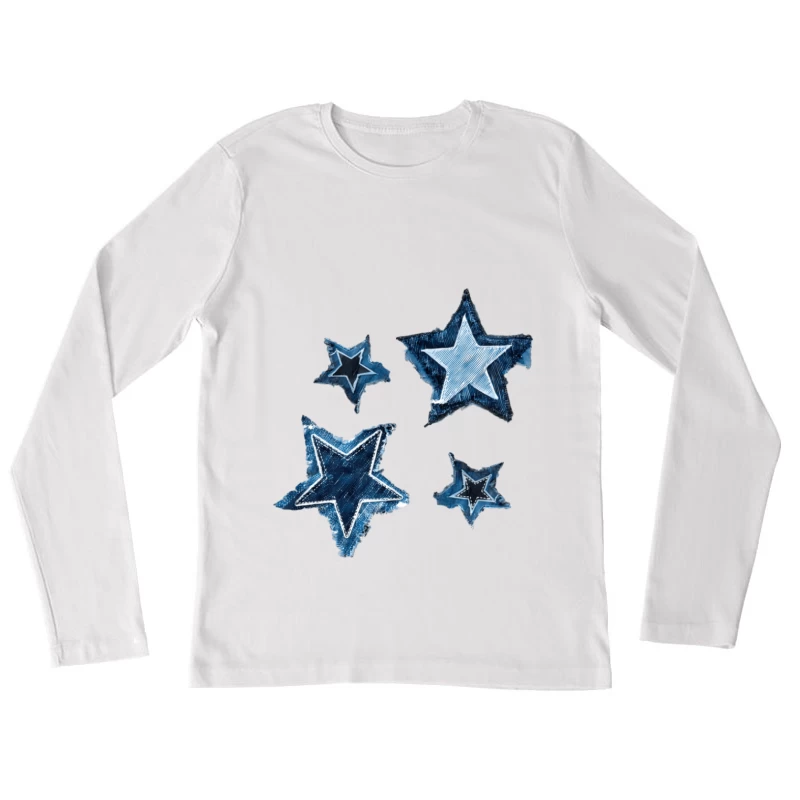 Blaue Sterne im künstlerischen Stil Damen Langarm T-Shirt