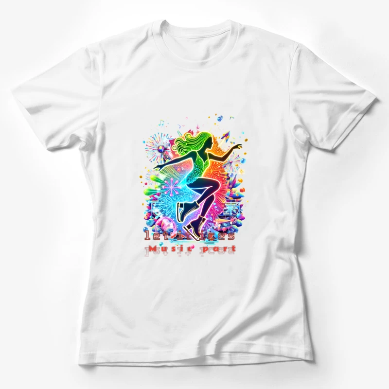 Neon ice skater girl Silhouette with Retro Music Vibes Female T-Shirt