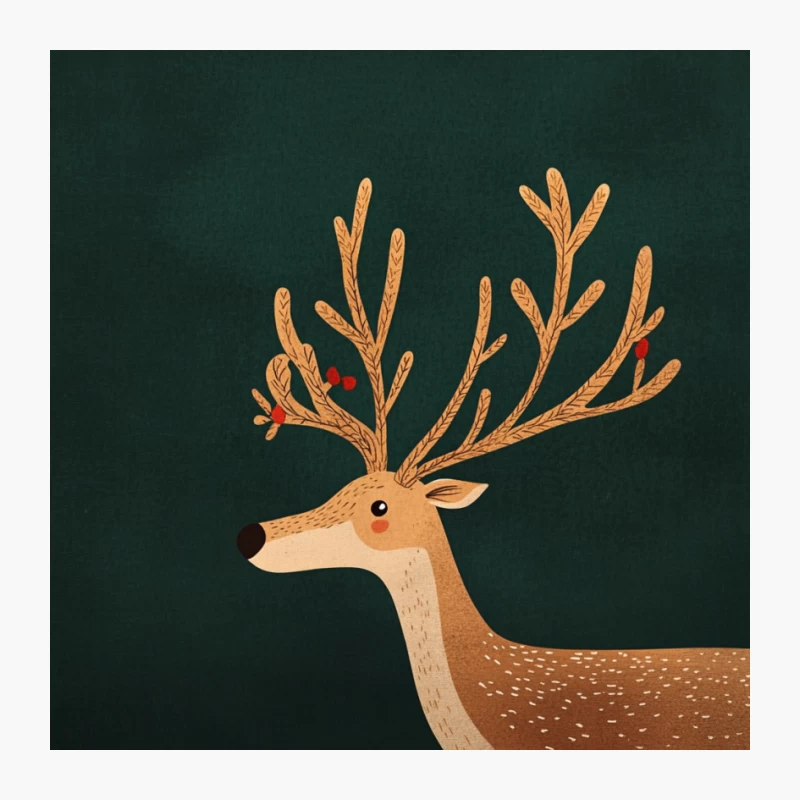 Illustrated Christmas Deer with Branching Antlers Pin