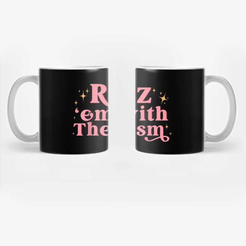 Retro Pink Typography: "Rizz em with The Tism" with Sparkles Coffee Mug