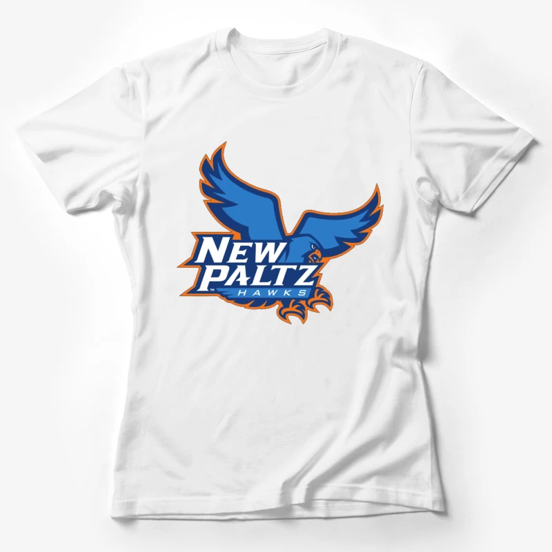 New Paltz Hawks Athletic Logo with Blue Hawk Mascot Female T-Shirt