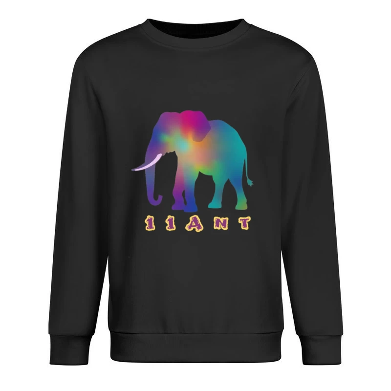 Rainbow Gradient Elephant Silhouette with "11ANT" Text Male Pullover Sweatshirt