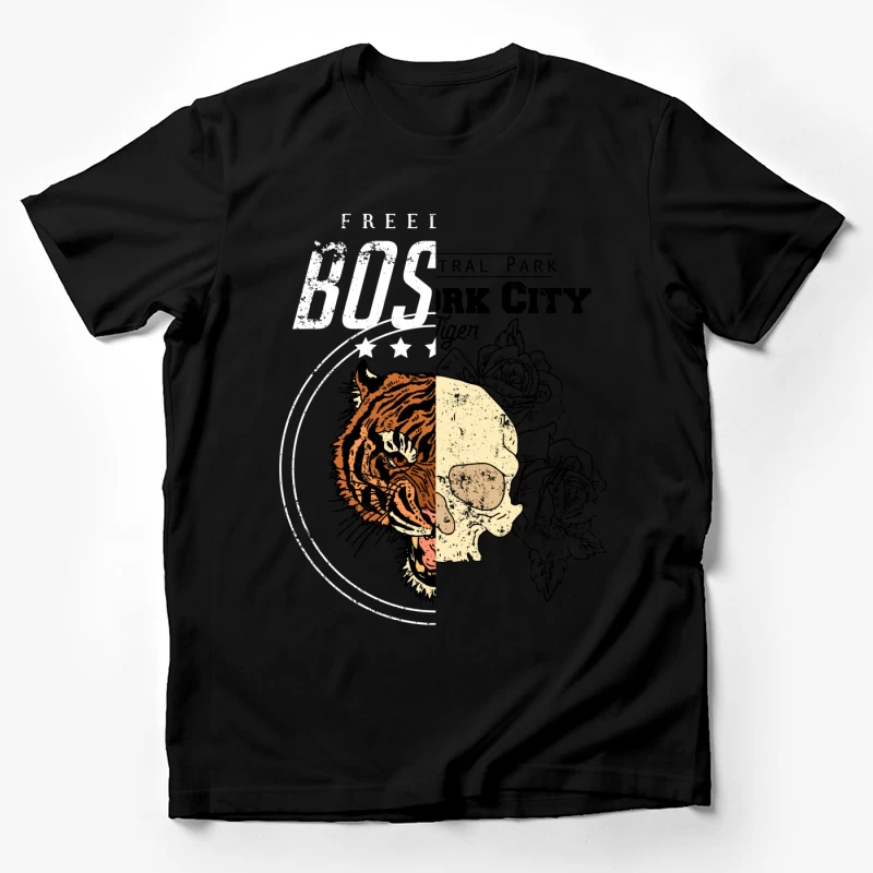 Tigre mi-face crâne avec texte BOS Homme T-Shirt