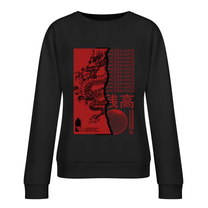Drachen-Design mit textuellen Elementen Damen Pullover Sweatshirt