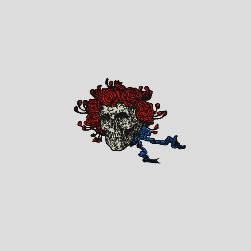 Gothic Skull with Red Roses Embroidered Patch Vintage Grateful Baseball Cap