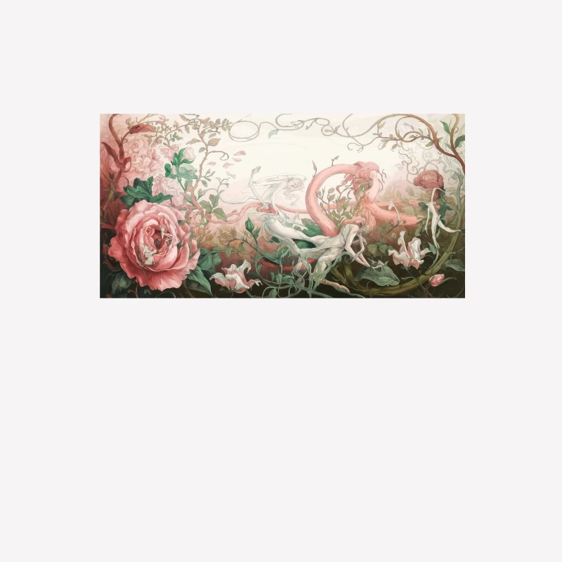Whimsical Floral Fantasy with Rose and Flamingo Male T-Shirt