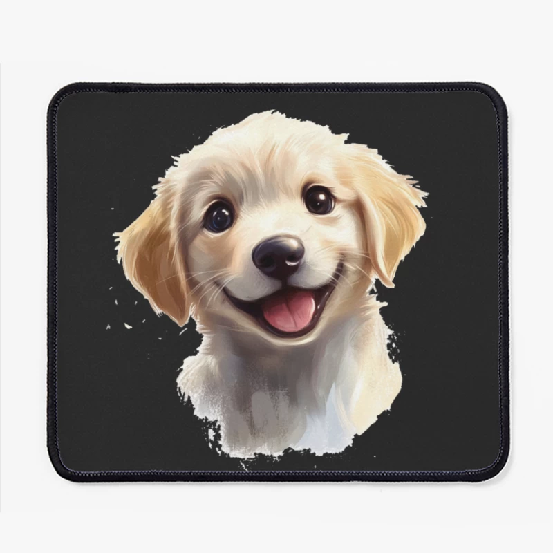 Adorable Smiling Golden Retriever Puppy Digital Portrait Mouse Pad