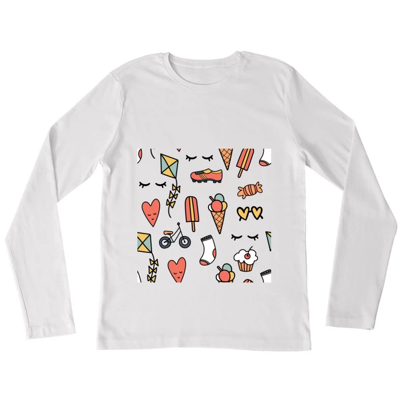 Motifs ludiques colorés sur fond noir Femme Manches Longues T-Shirt