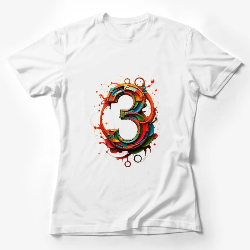 Vibrant 3D Number Three with Abstract Geometric Design Female T-Shirt