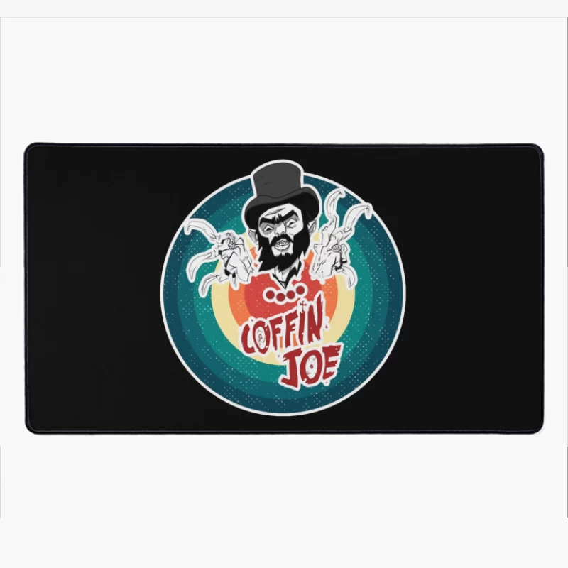 Coffin Joe: Retro Horror Logo with Bearded Character and Ghosts Desk Mat