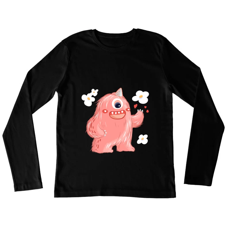 Rosa Einhornmonster mit Blumen Damen Langarm T-Shirt