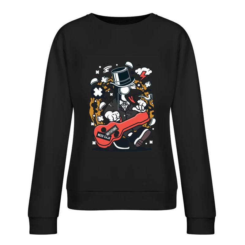 Pingouin rockeur avec étui de guitare Femme Sweat-shirt à enfiler
