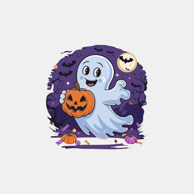 Cute Cartoon Ghost with Jack-o-Lantern on Spooky Halloween Night Male Tank Top