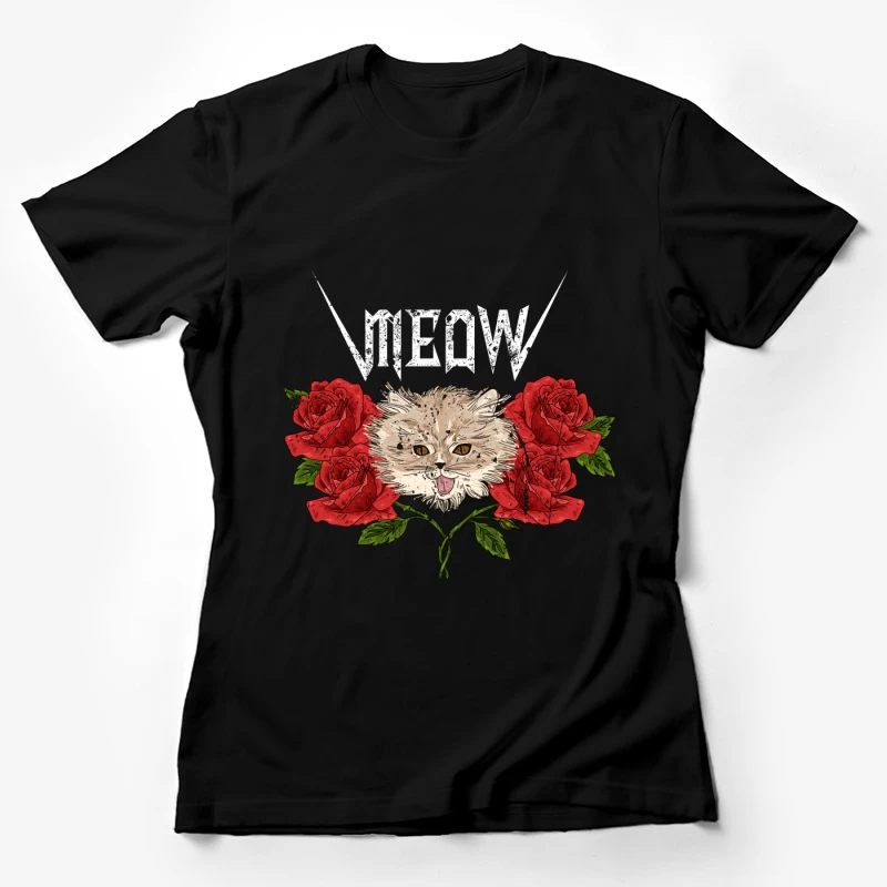 Chat Heavy Metal avec Roses Femme T-Shirt
