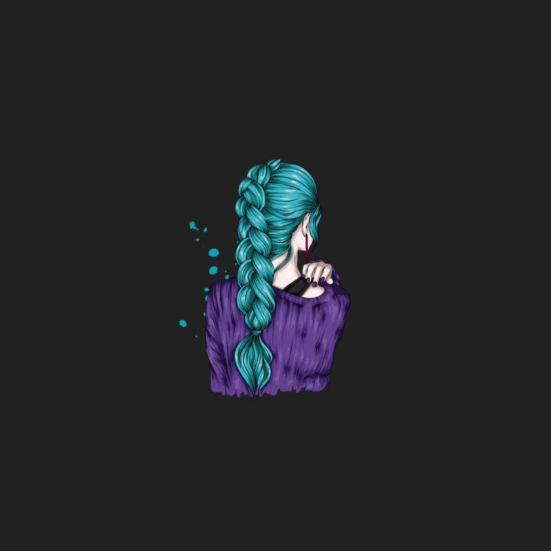 Teal Braided Hair Fashion Illustration Bucket Hat