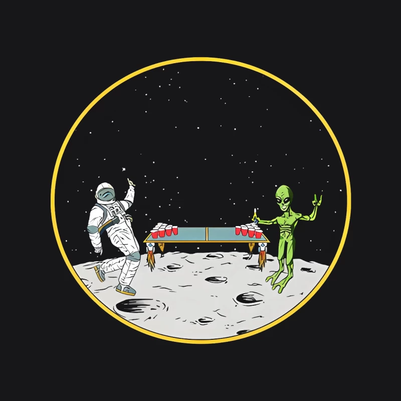 Astronaut and Alien Playing Beer Pong on the Moon Female Pullover Hoodie