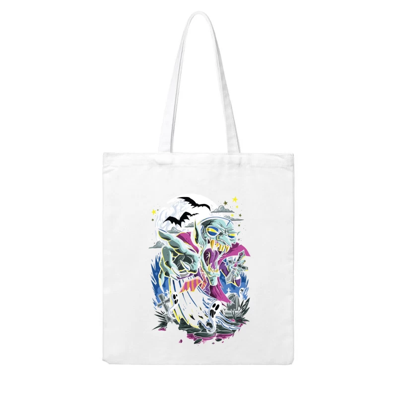 Spooky Halloween Vampire Graphic Cotton Tote Bag