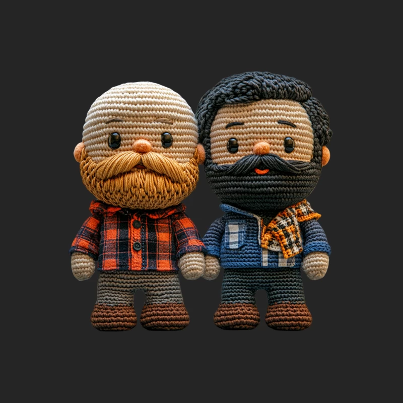 Adorable Handmade Crochet Dolls of Bearded Men in Plaid and Scarf Male Pullover Sweatshirt