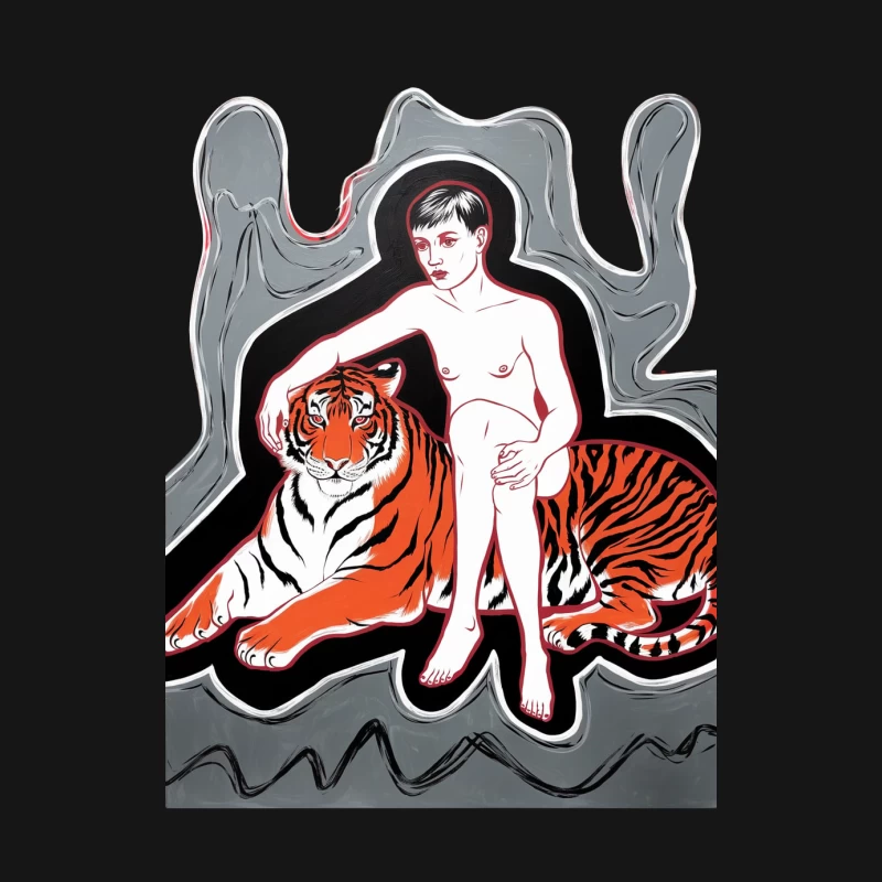 Surreal Illustration: Nude Figure with Tiger in Stark Contrast Female Long Sleeve T-Shirt