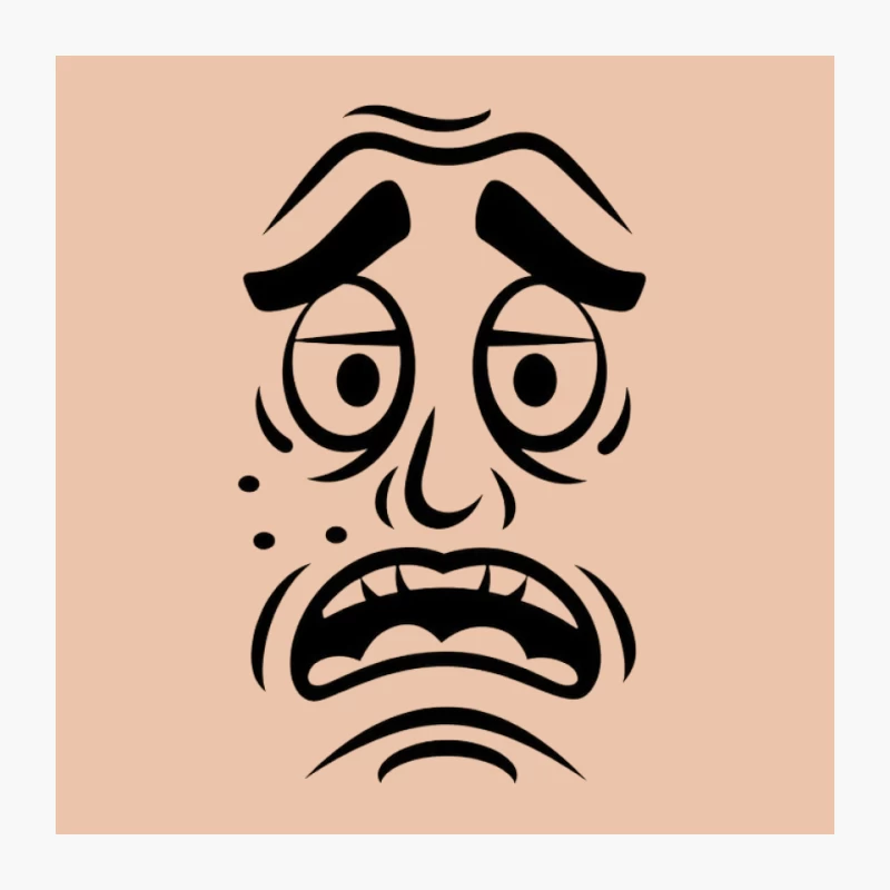 Simple Black and White Cartoon Face with Worried Expression Pin