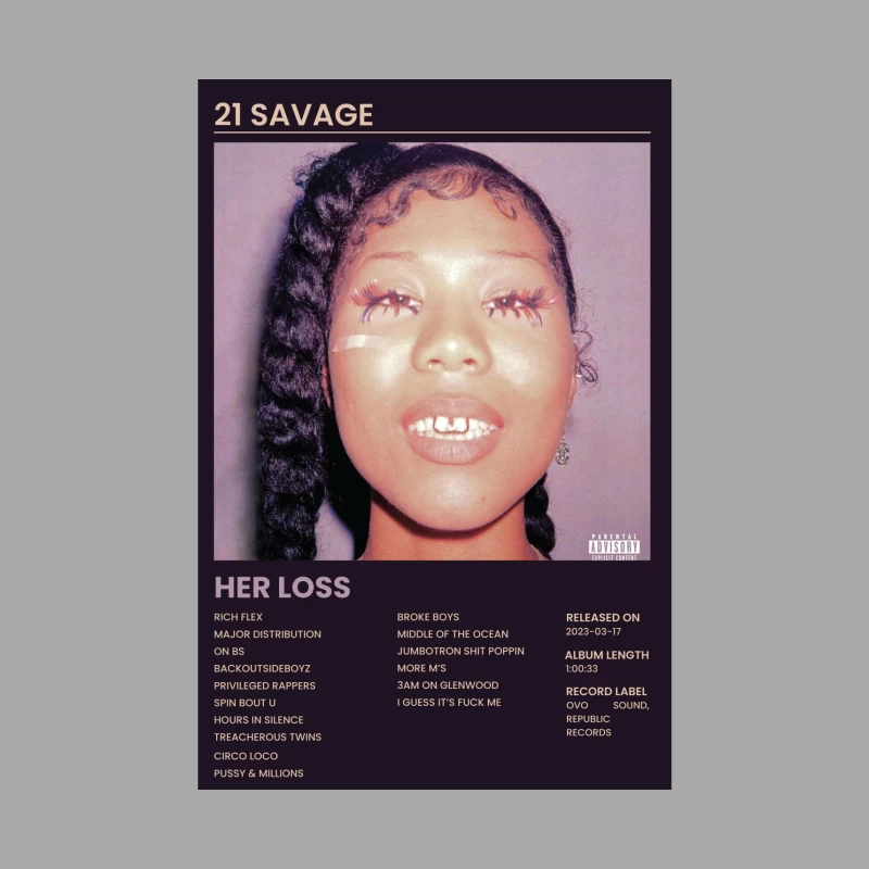 21 Savage's "Her Loss" Album Cover: Hip-Hop Artistry with Explicit Warning Male Pullover Hoodie