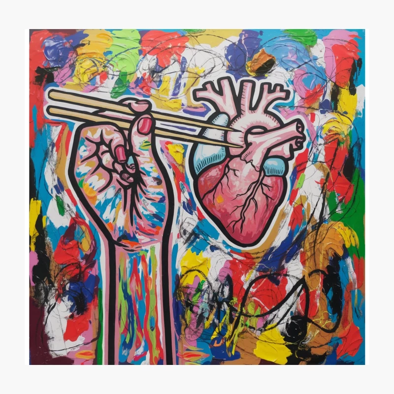 Vibrant Urban Heart: Abstract Graffiti Meets Modern Art Throw Pillow