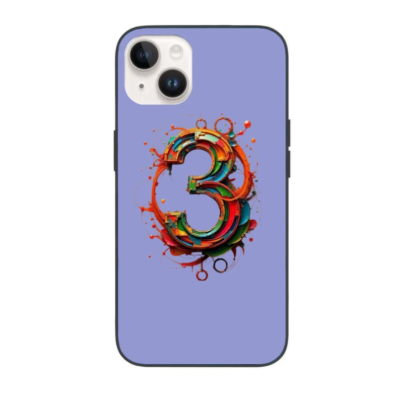 Vibrant 3D Number Three with Abstract Geometric Design iPhone Case