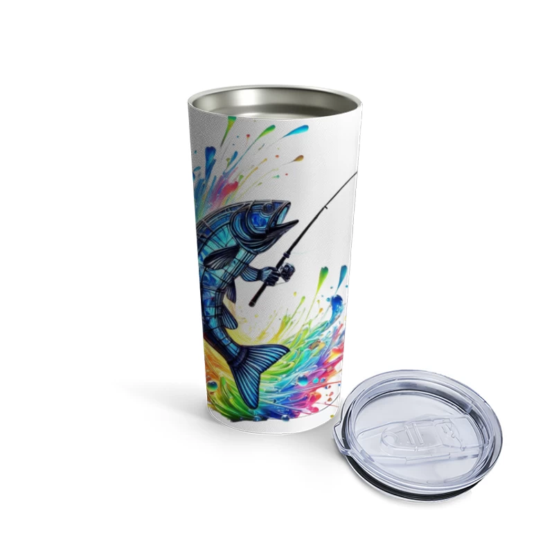 Rainbow Fish Splash: Artistic Fishing Adventure Travel Mug