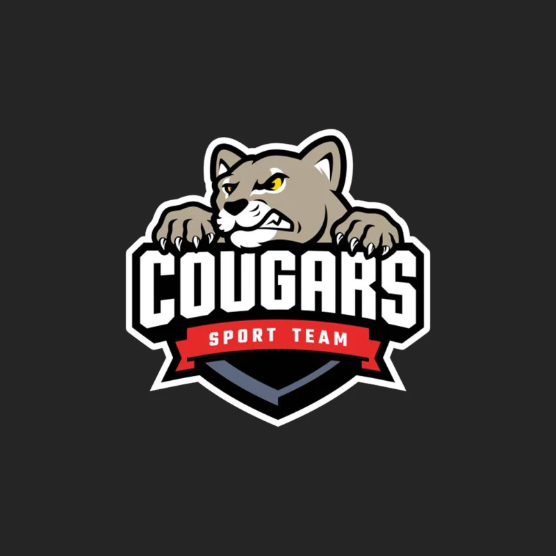 Fierce Cougar Sports Team Logo with Red Banner Male Pullover Sweatshirt