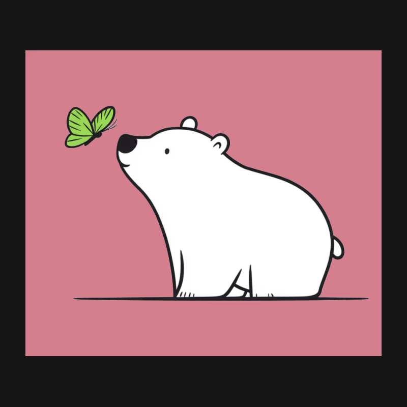 Minimalist Cute Polar Bear with Butterfly Illustration Mouse Pad