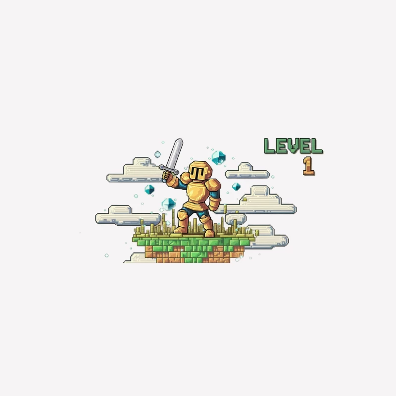 Retro Pixel Art: Knight on Floating Island - Level 1 Male T-Shirt