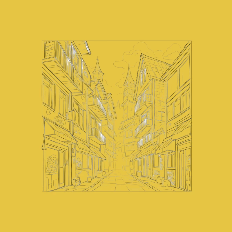 Charming Architectural Illustration of a Street Alley Male T-Shirt