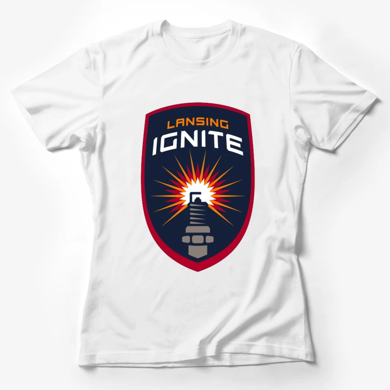 Lansing Ignite Soccer Team Shield Logo with Lighthouse Emblem Female T-Shirt