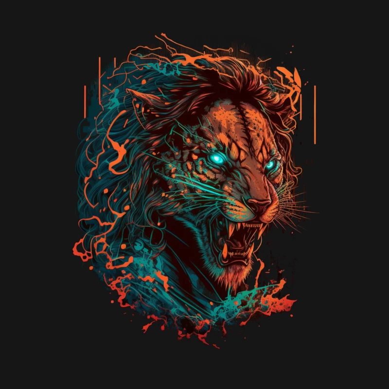 Thunder lion art abstract colorful fierce wildlife illustration Male T-Shirt