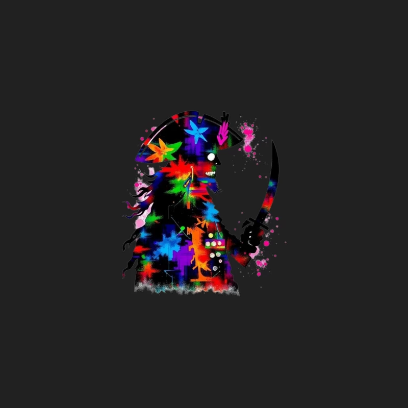Colorful Pirate Silhouette with Sword Bucket Hat