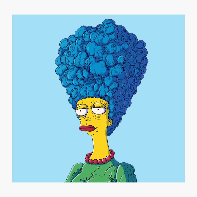 Exaggerated Simpsons Character with Blue Beehive Hair Throw Pillow