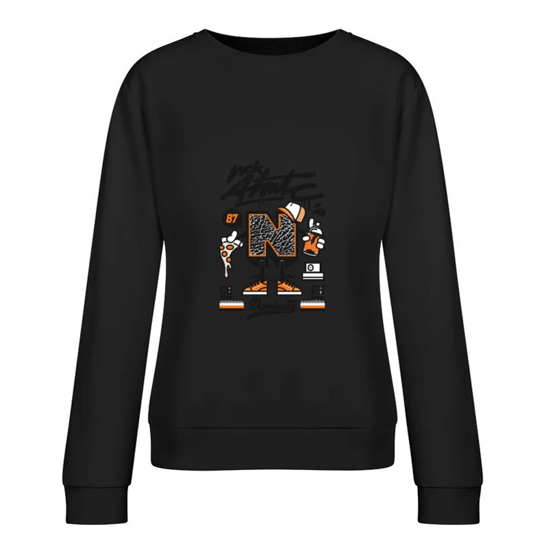 Streetstyle Design mit Spraydose und Pizza Damen Pullover Sweatshirt