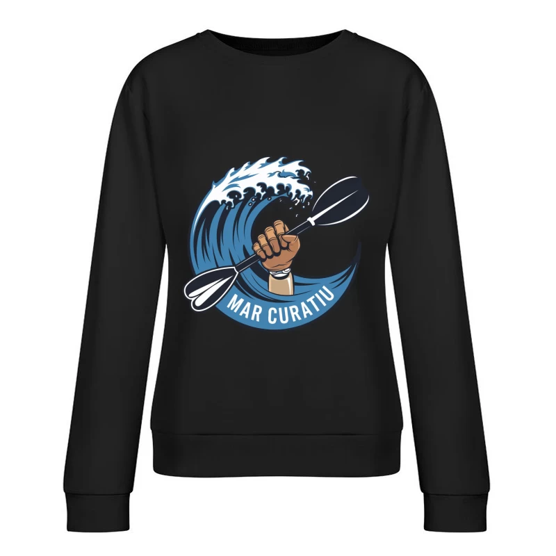 Mar Curativ Ocean Sports Logo with Rising Wave and Paddle Female Pullover Sweatshirt