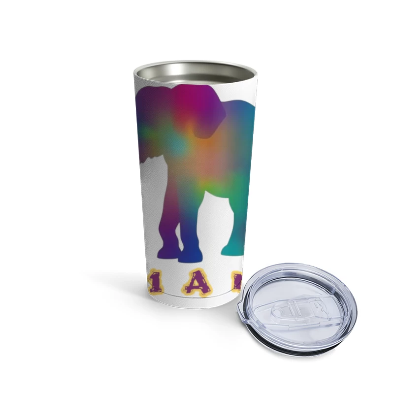 Rainbow Gradient Elephant Silhouette with "11ANT" Text Travel Mug