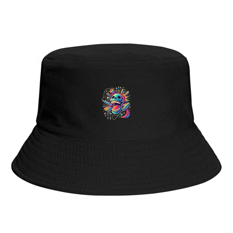 Psychedelic Rainbow Skull Pop Art Design Bucket Hat