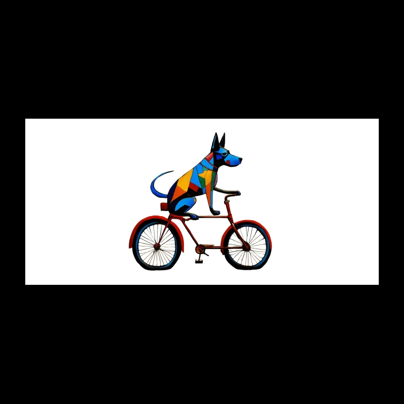 Geometric Colorful Dog Riding Red Bicycle Art Coffee Mug