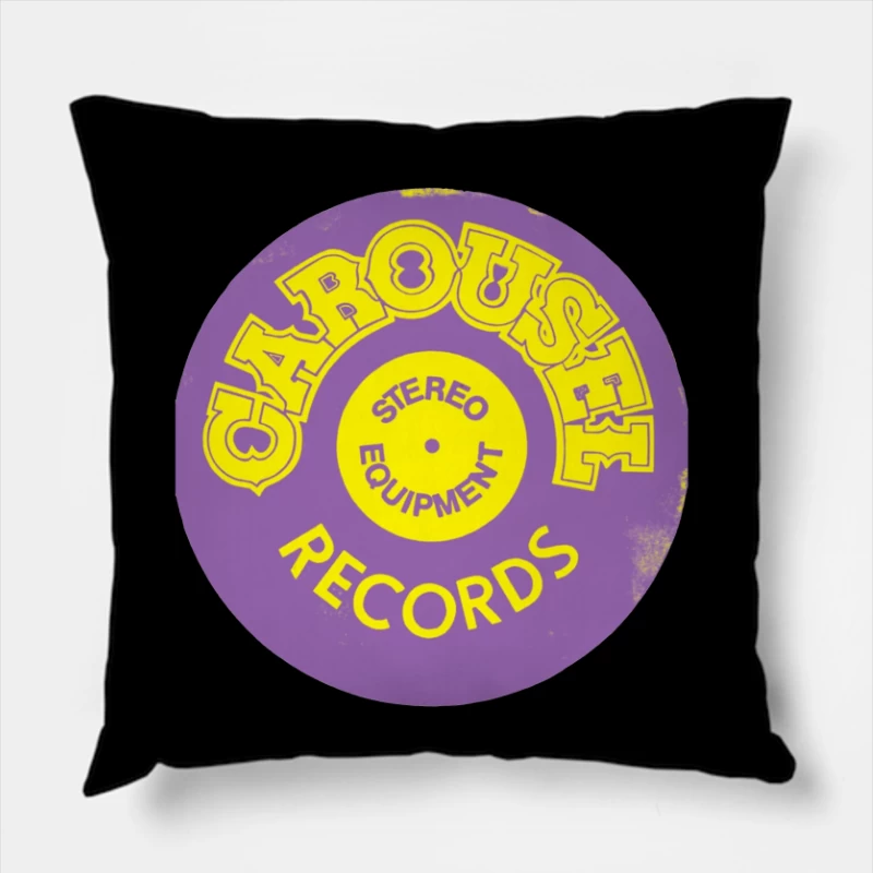 Vintage Carousel Records Stereo Equipment Label Design Throw Pillow