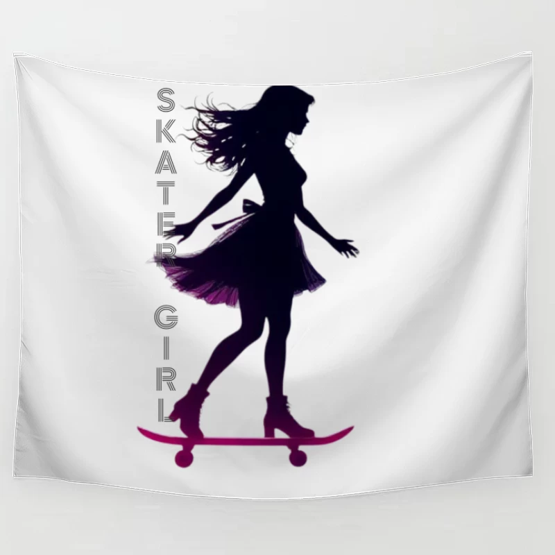 Stylish Skater Girl Silhouette in Pink and Black Tapestry