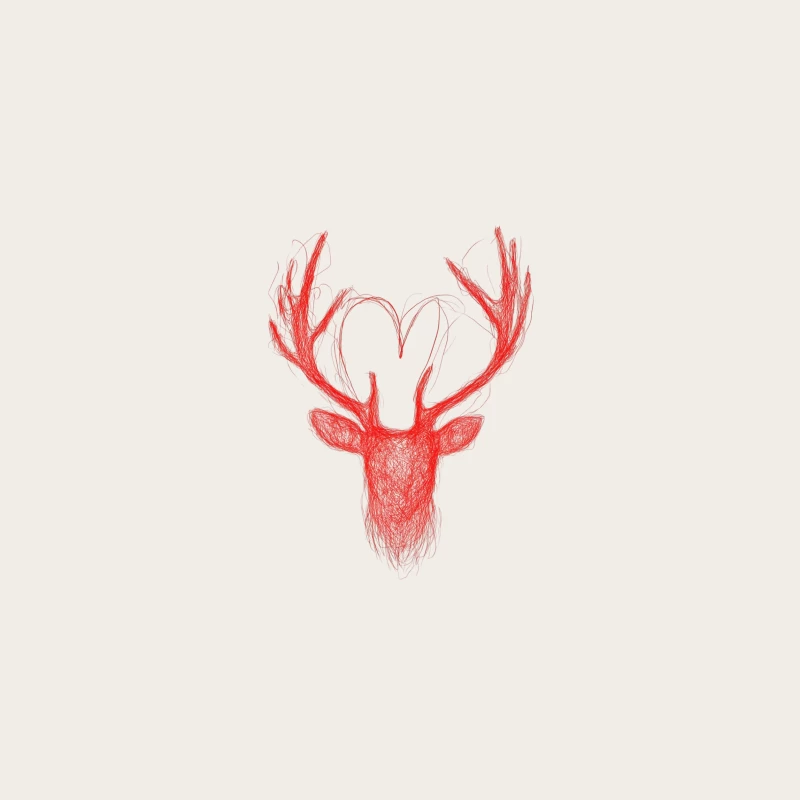 Red Sketched Deer Head with Antlers Bucket Hat