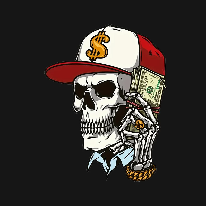 Skelett mit Geldtelefon und Dollarhut Herren Langarm T-Shirt