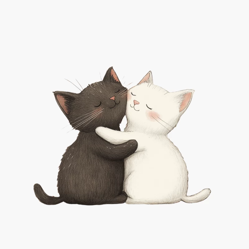 Adorable Cartoon Cats Sharing a Tender Hug Cotton Tote Bag