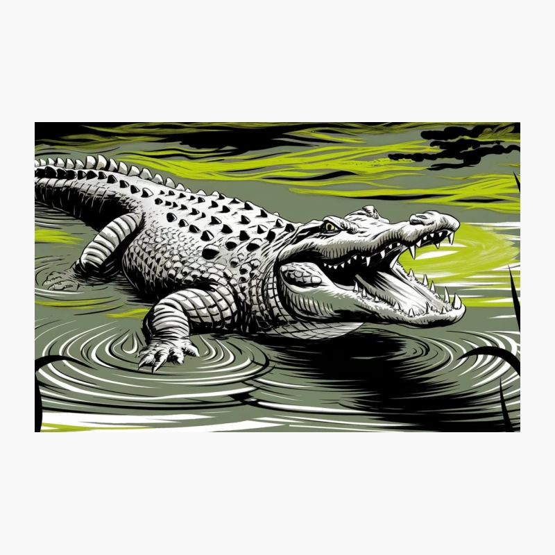 Menacing Crocodile in Swamp Illustration Travel Mug